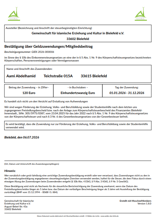 Finanzamt-Bescheinigung