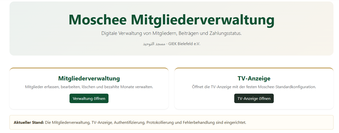 Dashboard von MoscheeMembers