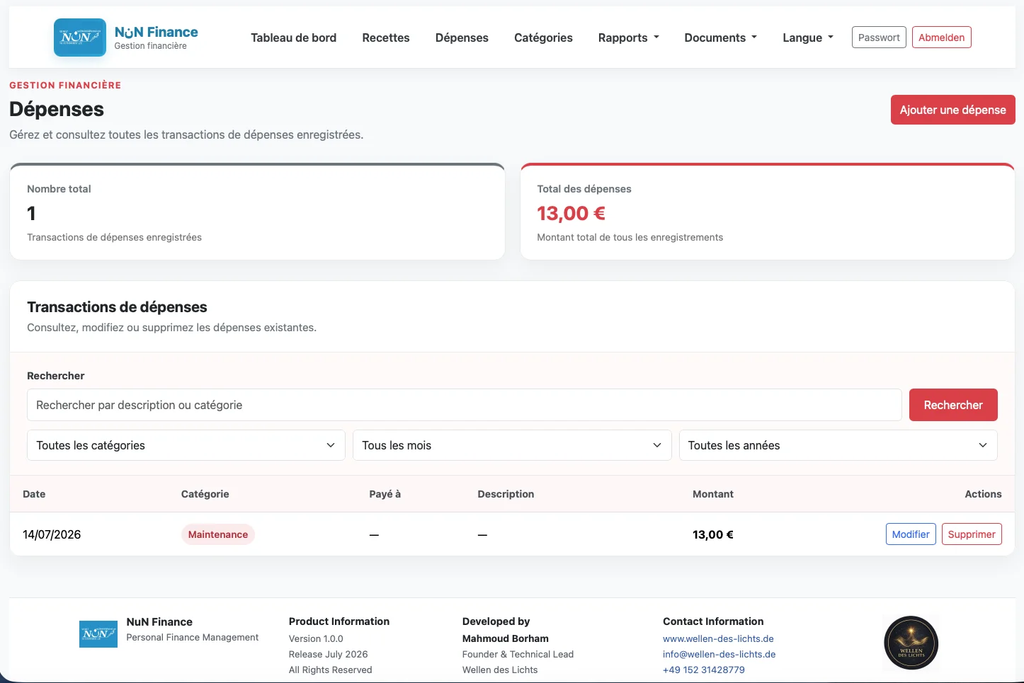 Ausgabenverwaltung in NoonFinance